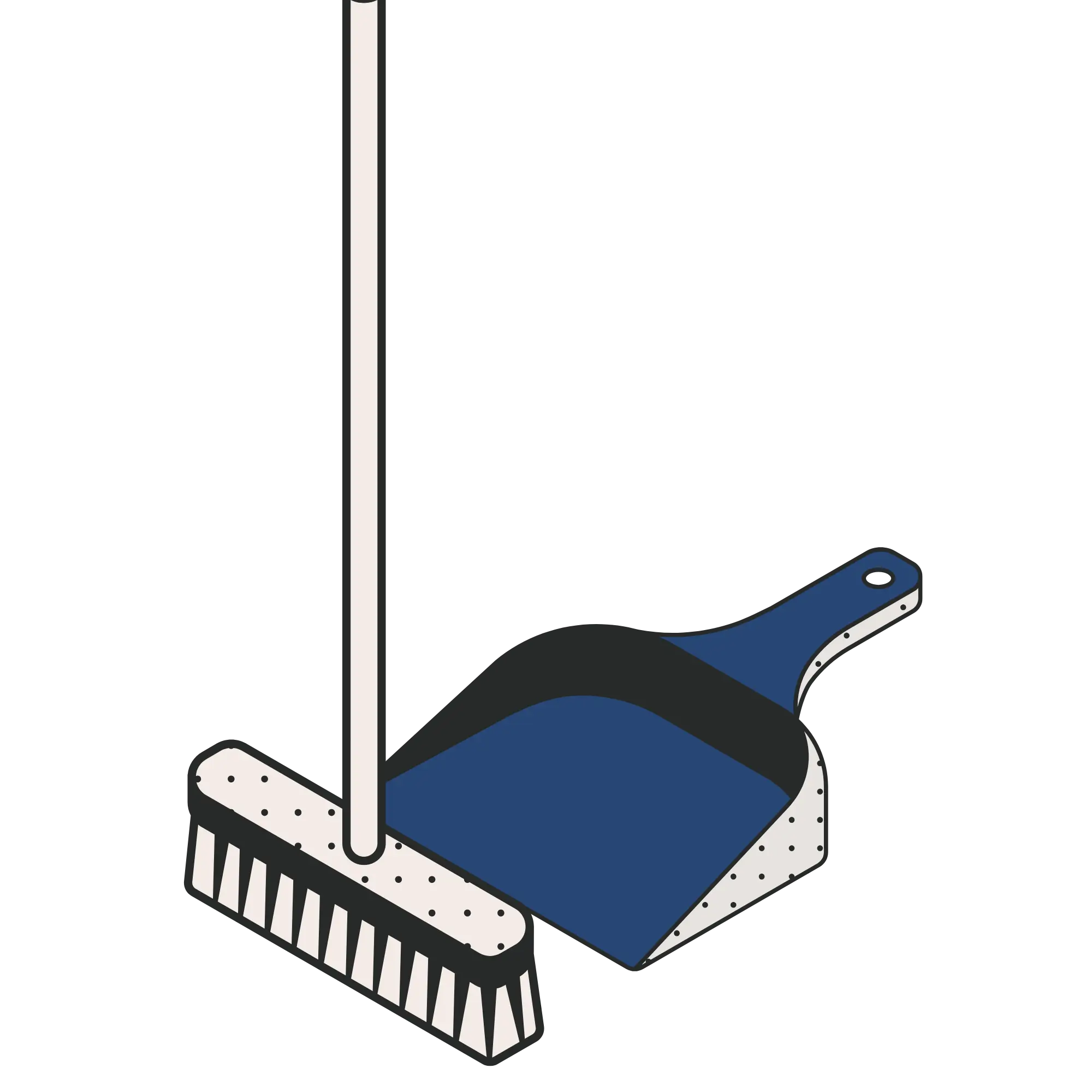 Illustration of a broom and dustpan, representing cleaning tools, suitable for use as a website icon.